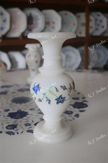 Makrana Marble Flower Vase | Handmade Stone Inlay Indian Decor - Etsy