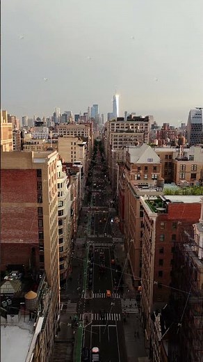 Vertical aerial perspective of One Manhattan Square skyscraper in Lower East Side Manhattan, with