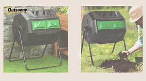 Outsunny Tumbling Compost Bin Outdoor 360° Dual Chamber Rotating Composter 43 Gallon, Green