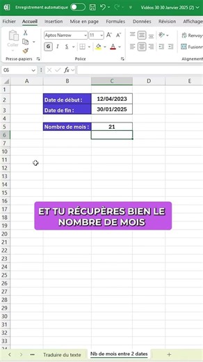 🚀 Astuce : Calculer le nombre de mois entre deux dates dans Excel 👇 🔄 Calculer le nombre de mois en
