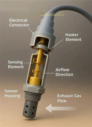 Understanding the Heart of Your Engine's Emissions Control: The Oxygen Sensor! Ever wondered how your car's engine optimizes fuel efficiency and minimizes emissions? A key player is the Oxygen (O2) Sensor, often found in your vehicle's exhaust system! This detailed diagram reveals its inner workings: Electrical Connector: Connects the sensor to the vehicle's Engine Control Unit (ECU), sending vital data about exhaust gas composition. Heater Element:- Ensures the sensor reaches its optimal operat