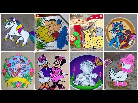 Cute & colour full Cartoon rangoli designs collection #rangolidesigns #rangoliart