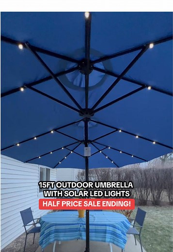 Innovative 15ft Solar Patio Umbrella with LED Lights