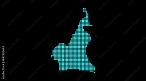Cameroon digital map. Map of Cameroon in dotted style. Shape of the country filled with rectangles. Neat video.
