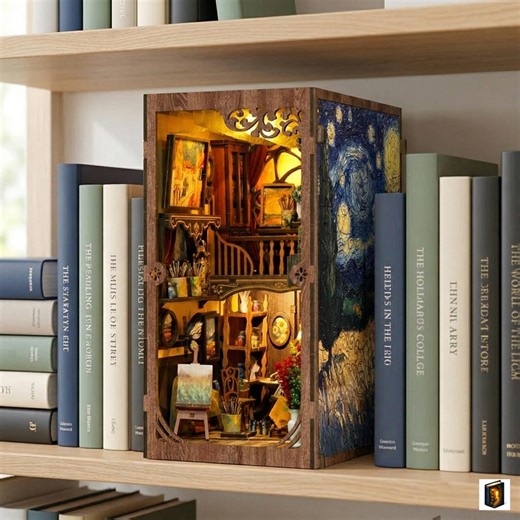 Art Studio Book Nook Miniature Library Insert Painter Workshop Shelf Decor Cozy Gift Display