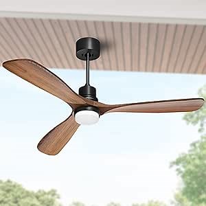 Obabala 52 Inch Ceiling Fans with Lights and Remote Control-Outdoor Ceiling Fan with Light 3 Walnut Wood Blade for Bedroom Living Room Indoor Farmhouse Patio, Reversible Noiseless DC Motor