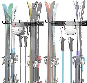 WALMANN Garage Ski Rack, Indoor Ski Hangers for Garage Ski Storage Wall Mounted Ski Holder Holds Up to 8 Pairs of Skis