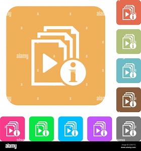 Playlist information flat icons on rounded square vivid color backgrounds Stock Vector Image & Art - Alamy