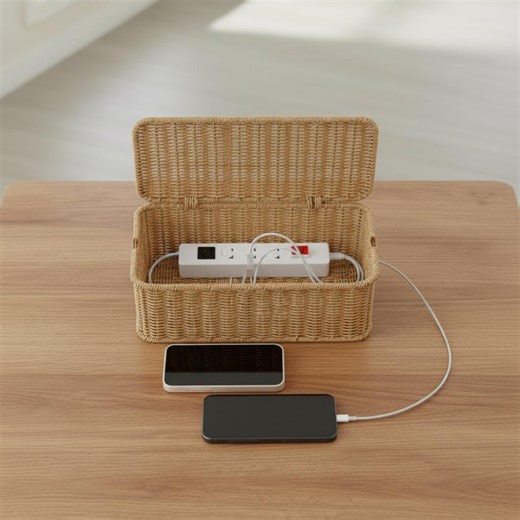 Boîte de gestion des câbles en osier avec couvercle, Panier de rangement pour cordon en rotin, Rangement sur multiprise, Cache-câbles de bureau rustique, Support de station de charge - Etsy France