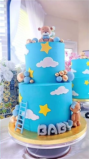 Luxury Baby Shower Cake Ideas 💙 | Teddy Bear Custom Cake by Texas Bites Bakery