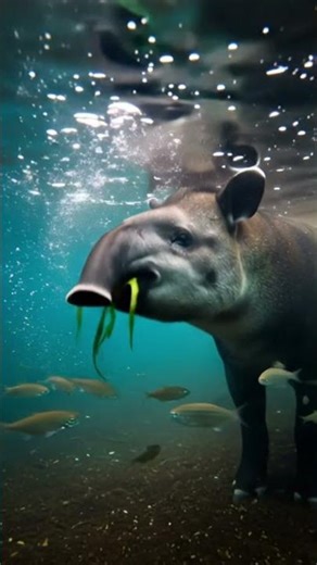 “Amazon Tapir Foraging, Rarely Captured Wildlife 🐾🌿”