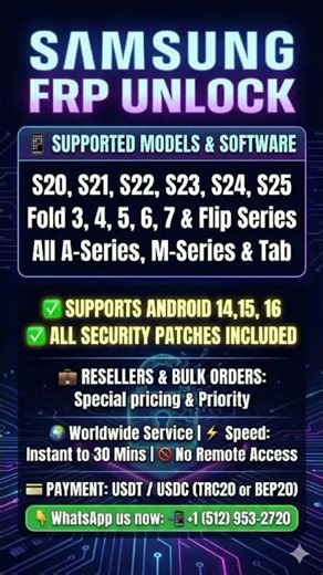 Premium Samsung FRP Removal Service (IMEI Only) android 14 , 15 ,16 #frpbypasswithoutpc
