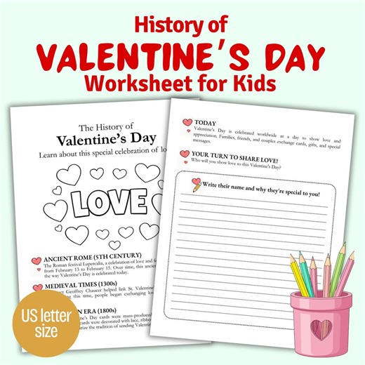 History of Valentine’s Day Worksheet for Kids | Printable Activity | Classroom & Homeschool PDF - Etsy