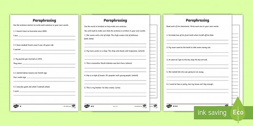 Paraphrasing Set 1 Differentiated Worksheets