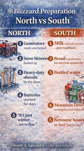 Blizzard preparation: North vs South ❄️😂 Who’s doing it right?