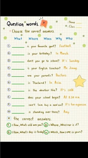 Question Words in English | What Where When Why Who | Grammar for Kids | English Worksheet Learning