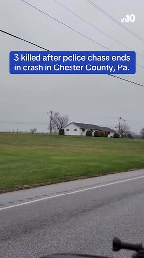 Three people were killed after a police chase ended with a crash in New Garden Township, Chester County, Pennsylvania. NBC10’s LIli Zheng has the latest on the investigation. Full story here: http://on.nbc10.com/1EEDSZY | NBC10 Philadelphia