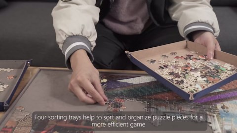 Lavievert 1000 Piece Jigsaw Puzzle Board with Padded Cover, Portable Case with 4 Sorting Trays & Detachable Board, Puzzle Caddy Storage Saver with Non-Slip Surface for Adults