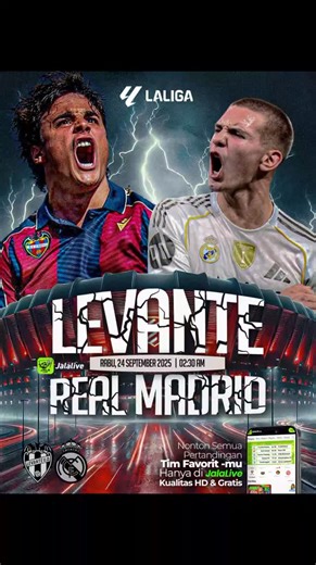 Jalalive Official on Instagram: "Madrid kembali beraksi tengah malam nanti di Jala, langsung LIVE! La Liga: Rabu, 24 September 2025 00:00 WIB Athletic Bilbao vs Girona 00:00 WIB Espanyol vs Valencia 02:30 WIB Levante vs Real Madrid 02:30 WIB Sevilla vs Villarreal Piala Liga Inggris Rabu, 24 September 2025 01:45 WIB Fulham vs Cambridge United 01:45 WIB Barnsley vs Brighton & Hove Albion 01:45 WIB Lincoln City vs Chelsea 01:45 WIB Burnley vs Cardiff City 01:45 WIB Wolverhampton Wanderers vs Everto