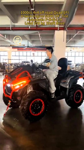 China manufacture 1000cc 4x4 off road Quad EFI V-twin engine SOHC 14" Tire Automatic P-R-N-L-H Load 350 kg Shaft drive emaxbike2016@gmail.com WhatsApp 8618565119998 Maximum Torque(Nm) ≥80Nm Wheelbase1400-1800mm Maximum Speed50-75Km/h Driving Type Switchable 2WD/4WD Differential Lock Equipped Grade Ability≥25° Transmission System Shaft Drive Engine Type4-Stroke Power> 1000W Cylinders Displacement 976cc Drive System Type Selectable 2WD/4WD/Lock 4WD with Visco-4Lok front differential Engine Type 4-