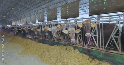 Concept of agriculture industry and livestock husbandry. AI-Based Smart Monitoring Framework for Livestock Farms. Smart Dairy Farm. Interior. Indoor