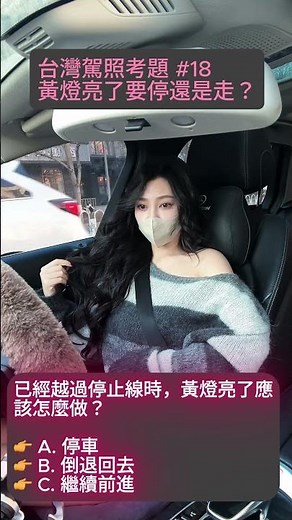 台灣駕照考題 #18｜黃燈到底該停還是走？很多人搞錯！ #駕照考試 #開車最好聽 #台灣駕照 #熱門 #熱門 #學開車 #開班授課 #開班授課