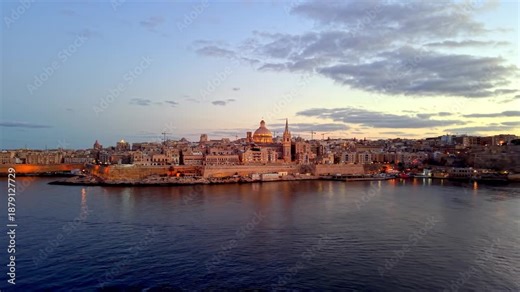 Aerial images of the town of Valetta, Malta, during sunset, 1-inch sensor, 4k 30fps