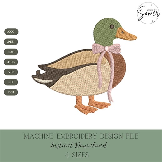 Duck With Bow Machine Embroidery Design: Animal Stitch File (instant Download, 4 Sizes) - Etsy