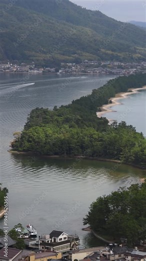 Amanohashidate, Miyazu, Japan, Kyoto Prefecture, landscape view, with Miyazu Bay, Tango Amanohashidate Oeyama Quasi-National Park, sandbar and beach during fall season, one day trip from Kyoto