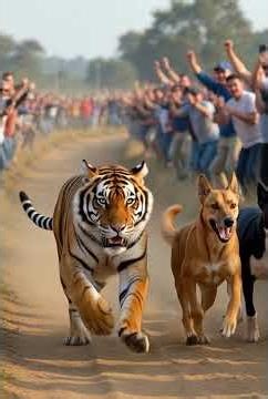 Tiger Races Village Dogs—Who Will Win? #cartoonshorts #cartoon #funny