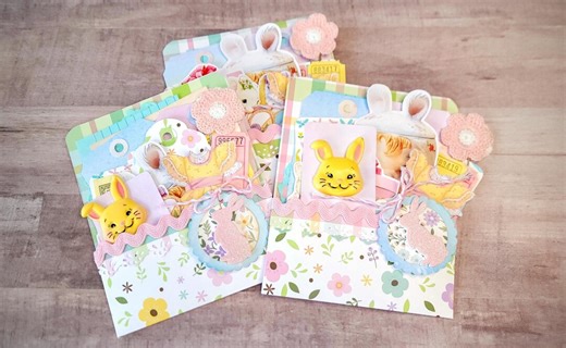 Easter Loaded Pocket Tag With Ephemera Blue Pink Yellow Colors for Paper Crafts, Mixed Media Paper, Journal Embellishments - Etsy