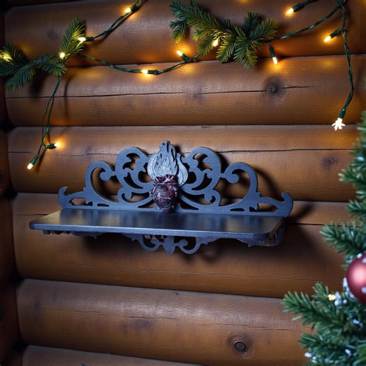 Dark Academia Wall Shelf – Black Gothic Shelf With Flaming Red Heart and Barbed Wire, Symbolic Wall Art Decor - Etsy