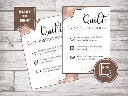 Printable Quilt Care Instruction Cards, Washing Guide, Bonus Gift Tags, Digital Download, Squiggles Design - Etsy