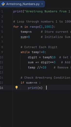 Armstrong Number #pycharm #pythonprogramming #pythonforbeginners #coding #python3 #pythontutorial
