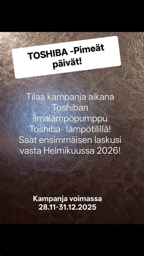 Tutustu Toshiba ilmalämpöpumppu valikoimaamme alla linkistä! Tilaus tulee tehdä kampanja aikana, asennusaika sovittavissa! Ilmoita tilauksen yhteydessä näyttävästi kampanja rahoitusta! ✅ Vielä on muutamia asennus aikoja loppuvuodelle vapaana! https://coolerykkoset.fi/toshiba-ilmalampopumppu/ Toshiba lämpötili rahoitushakemukseen pääset linkistä: https://www.toshibasuomi.fi/lampotili/ #toshibasuomi #kampanja #ilmalämpöpumppu #lämpöäkotiin #puhdassisäilma #lämminkoti #siivous #sähkölämmitys #talvi