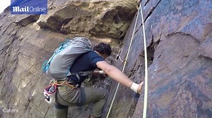 Fearless free solo climber passes rock climbers at speed
