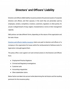 Directors’ and Officers’ Liability - SlideServe