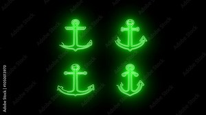 illustration of an anchor sketch, a ship's anchor at sea with a black background, with green light around it