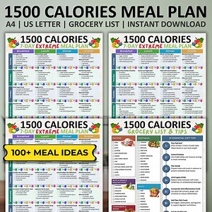 1500 Calories Extreme Diet Plan, Low Calorie Meal Plan and Grocery List, Losing Weight Meal Plan, 7-day Meal Prep, 7-day Weight Loss Recipes - Etsy