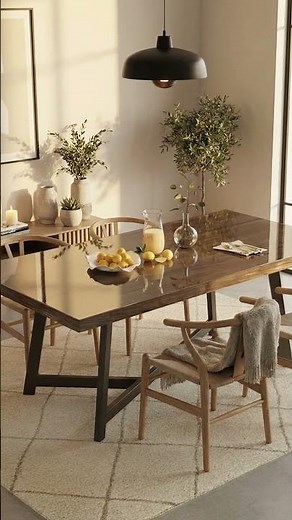 Solid Wood Rectangular Dining Table with Adjustable Metal Legs for Large Kitchens & Homes