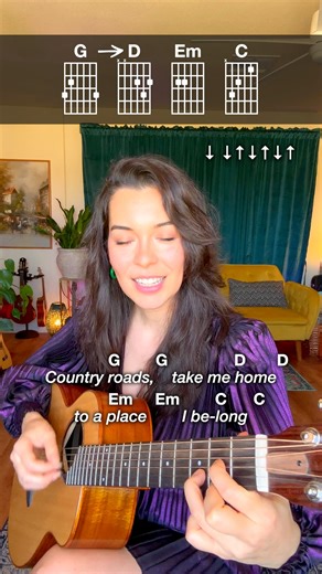 Take Me Home, Country Roads by John Denver Guitar Tutorial (Easy Version) | Bernadette Teaches Music