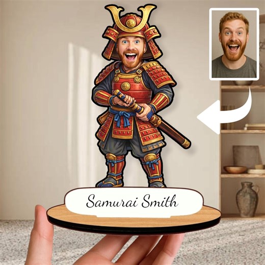 Personalized Samurai Gift: Custom Wooden Caricature Figurine, Warrior Desk Decor - Etsy