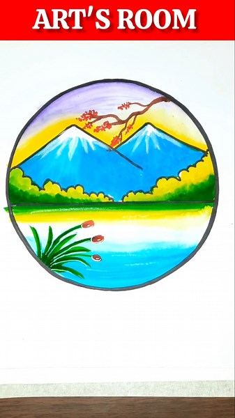 Simple And Easy Circle Scenery Drawing With Colours| Easy Circle Scenery Art #shorts #drawing