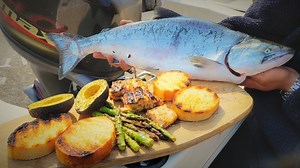 9.5K views · 282 reactions | Catch n' Cook on the Boat: Caramelized King Salmon W/ White Asparagus #fishing #kingsalmon | Fisherman's Life | Facebook