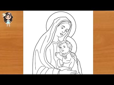 Mother Mary with jesus drawing| How to draw mother mary easy | Rosary drawing | Pencil drawing