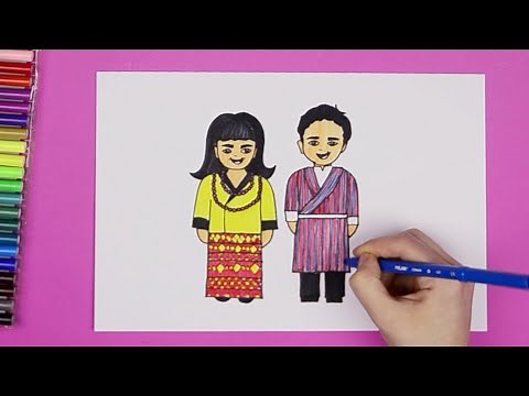 How to draw traditional Nepalese, Tibetan, Bhutanese, Sikkim Kho (Bakhu) dress