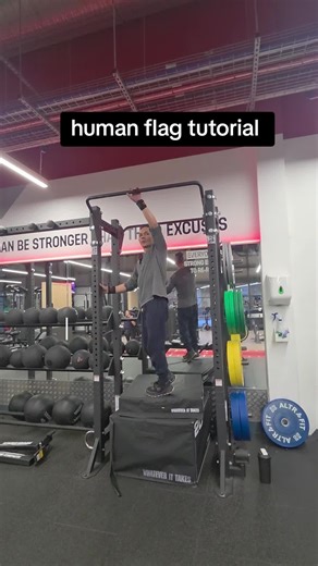 calisthenics human flag tutorial step one top hand is in the middle of the bar, the other is pushing away from the post . step two is put top hand closer to the post and push away with the bottom arm , and push your hips , step three is doing the human flag 💪 🔥🔥🔥 #calisthenics #humanflagtutorial #howto #gym