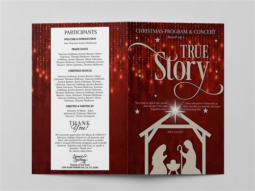 Editable Christmas Church Program Template | Nativity Scene (bifold) - Etsy