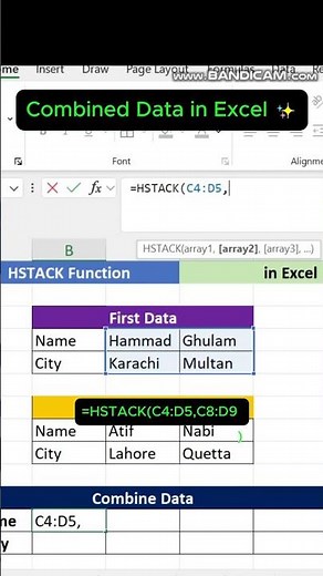 ⚡ Combine Data in Excel Using HSTACK Formula 📊 #Excel #HSTACK #ExcelTips #Spreadsheet #Productivity