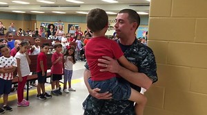 24K views · 638 reactions | This morning, Petty Officer Second Class Ryan Fountaine returned home after a 7-month deployment on a Navy submarine. His first stop was surprising his son, Adam, a kindergartner at Camelot Elementary. We were there to capture the special moment and Adam's adorable reaction. Welcome back, Petty Officer Fountaine! | Orange County Public Schools | Facebook